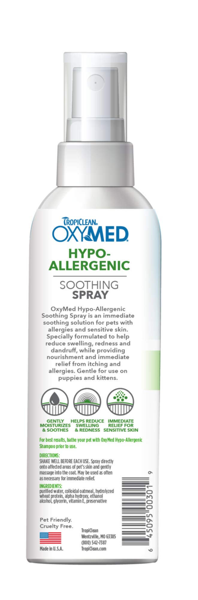 TropiClean OxyMed: aplicación en pelaje para alivio suave de irritaciones.