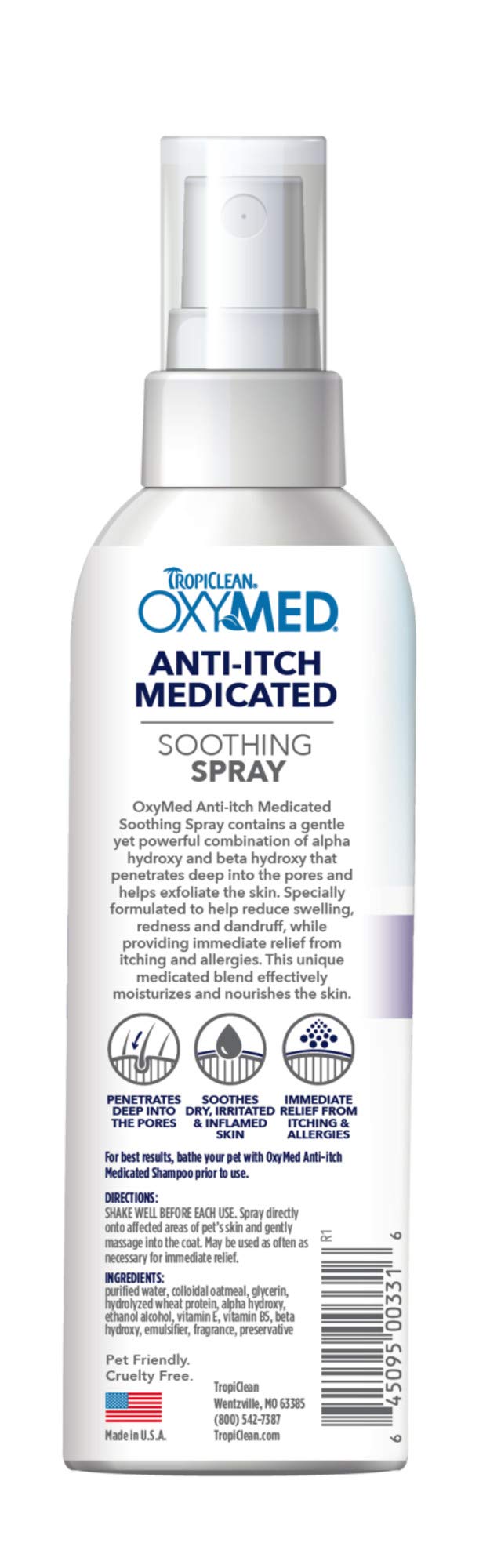 TropiClean OxyMed: aplicación en spray para perro, uso fácil.