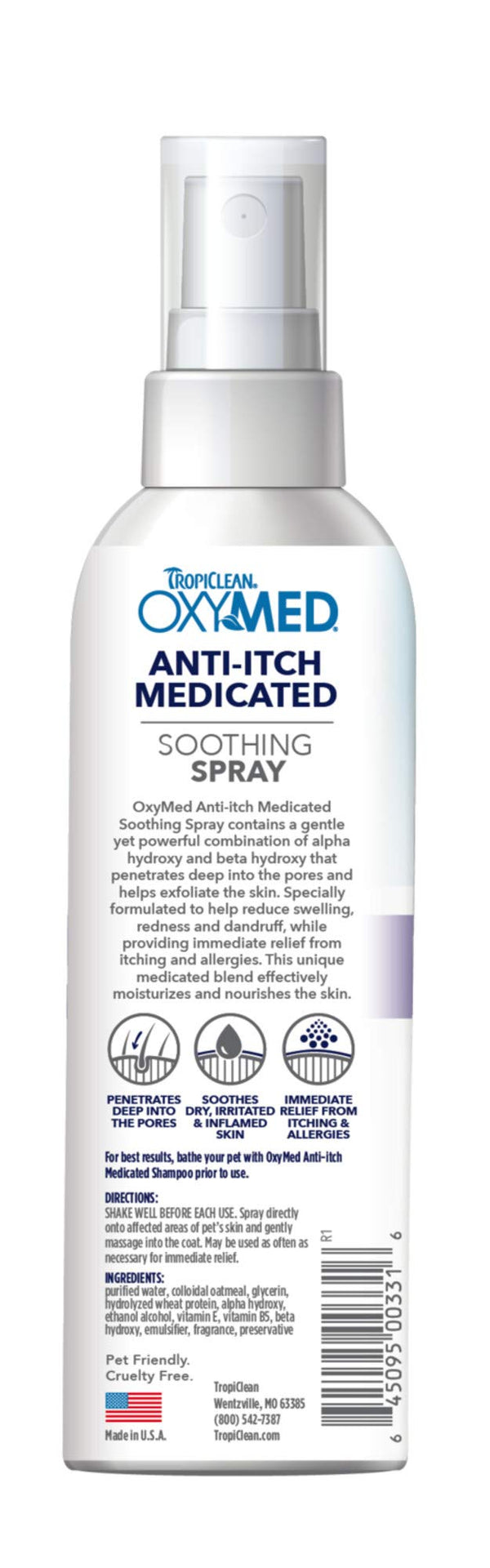 TropiClean OxyMed: aplicación en spray para perro, uso fácil.