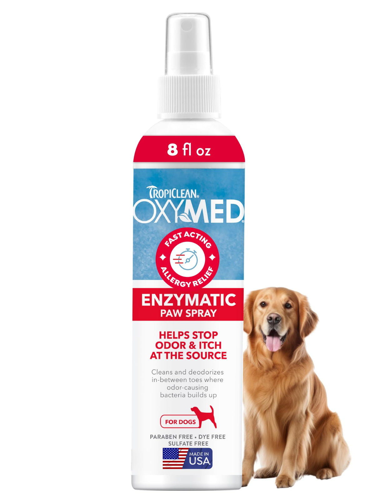 TropiClean OxyMed: botella frontal para limpieza suave de patas de perros