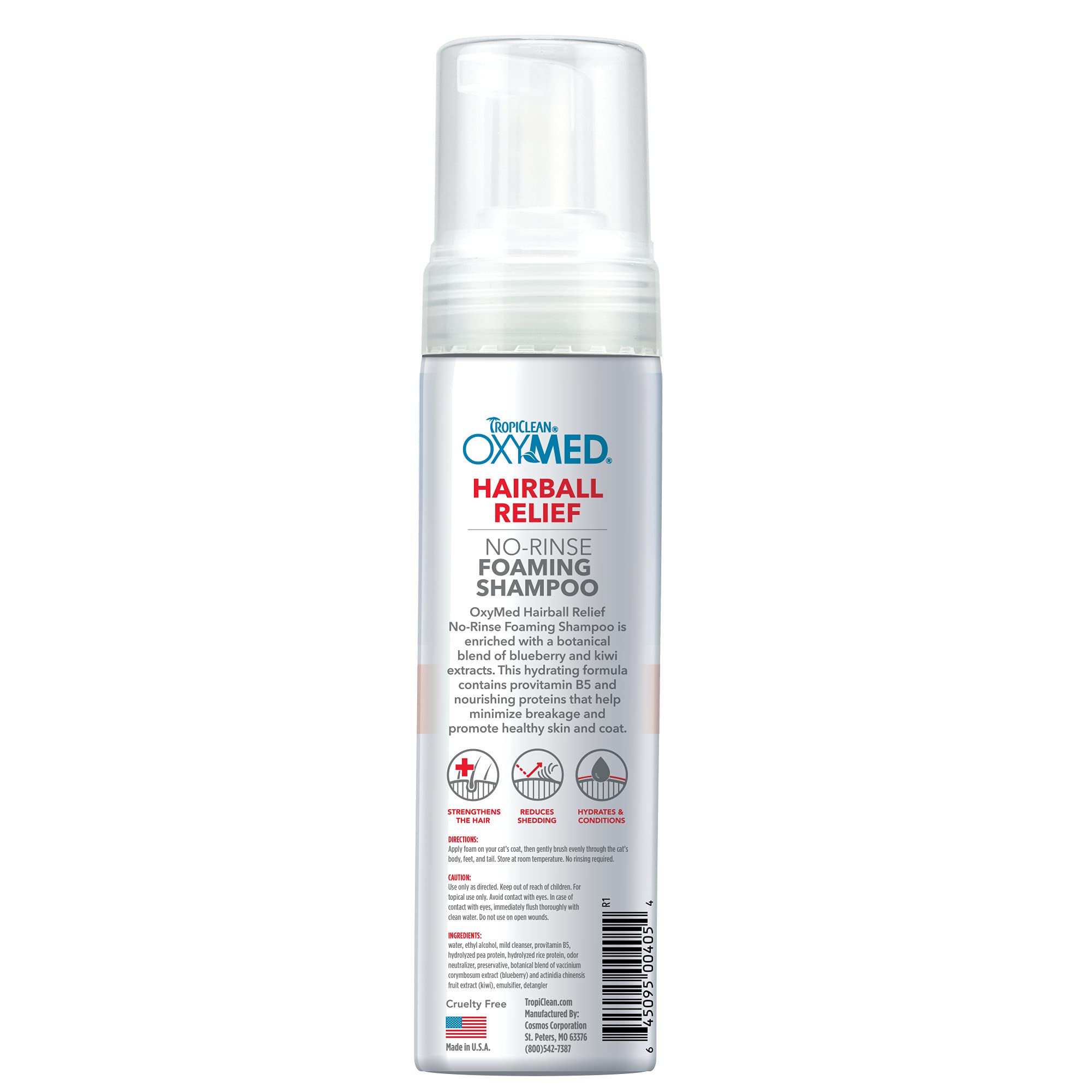 TropiClean Oxymed champú sin enjuague, aplicación fácil para gatos difíciles.