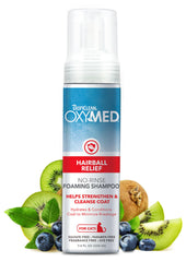 TropiClean Oxymed champú sin enjuague para gatos, botella y uso rápido.