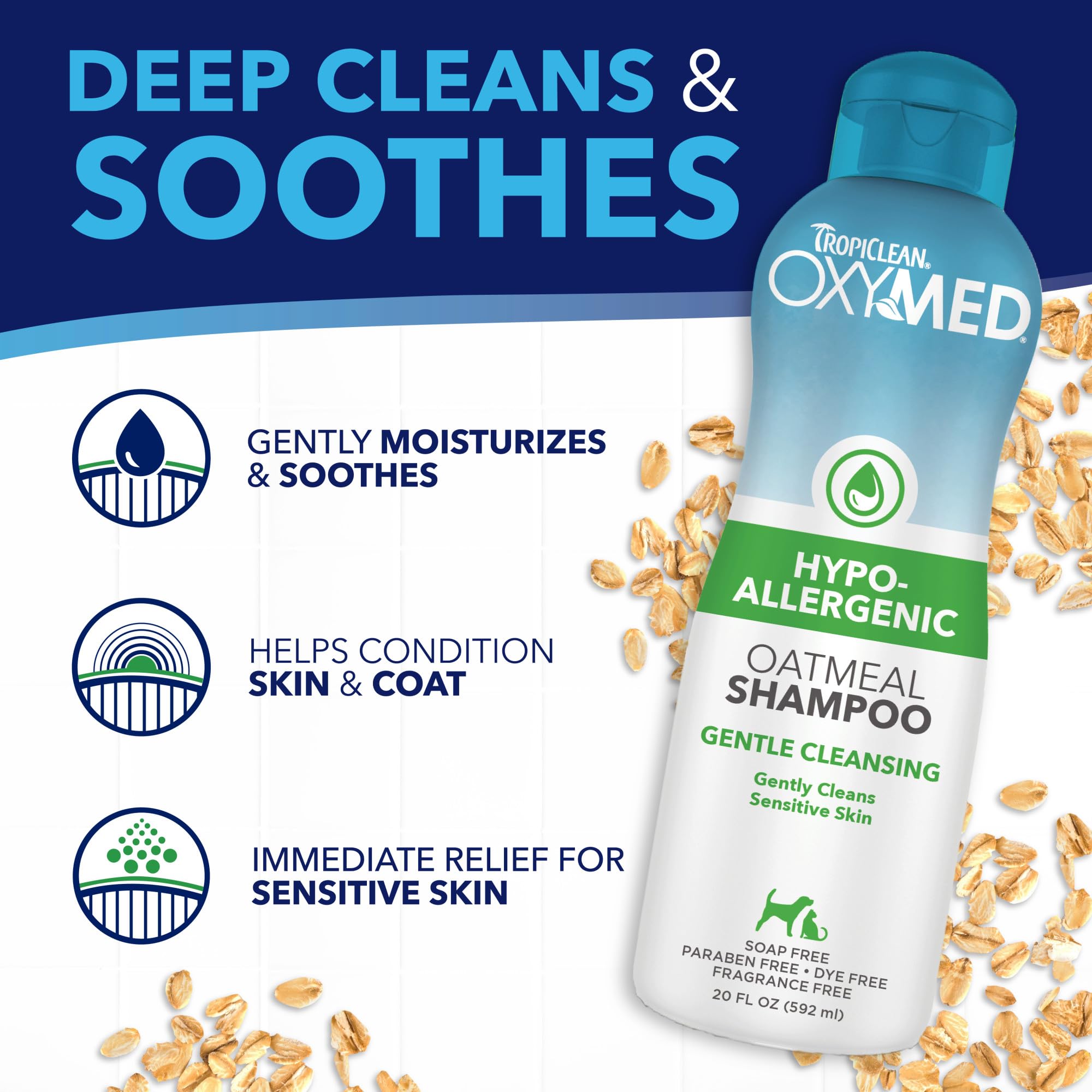 Producto hecho en Estados Unidos, TropiClean OxyMed con ingredientes efectivos.