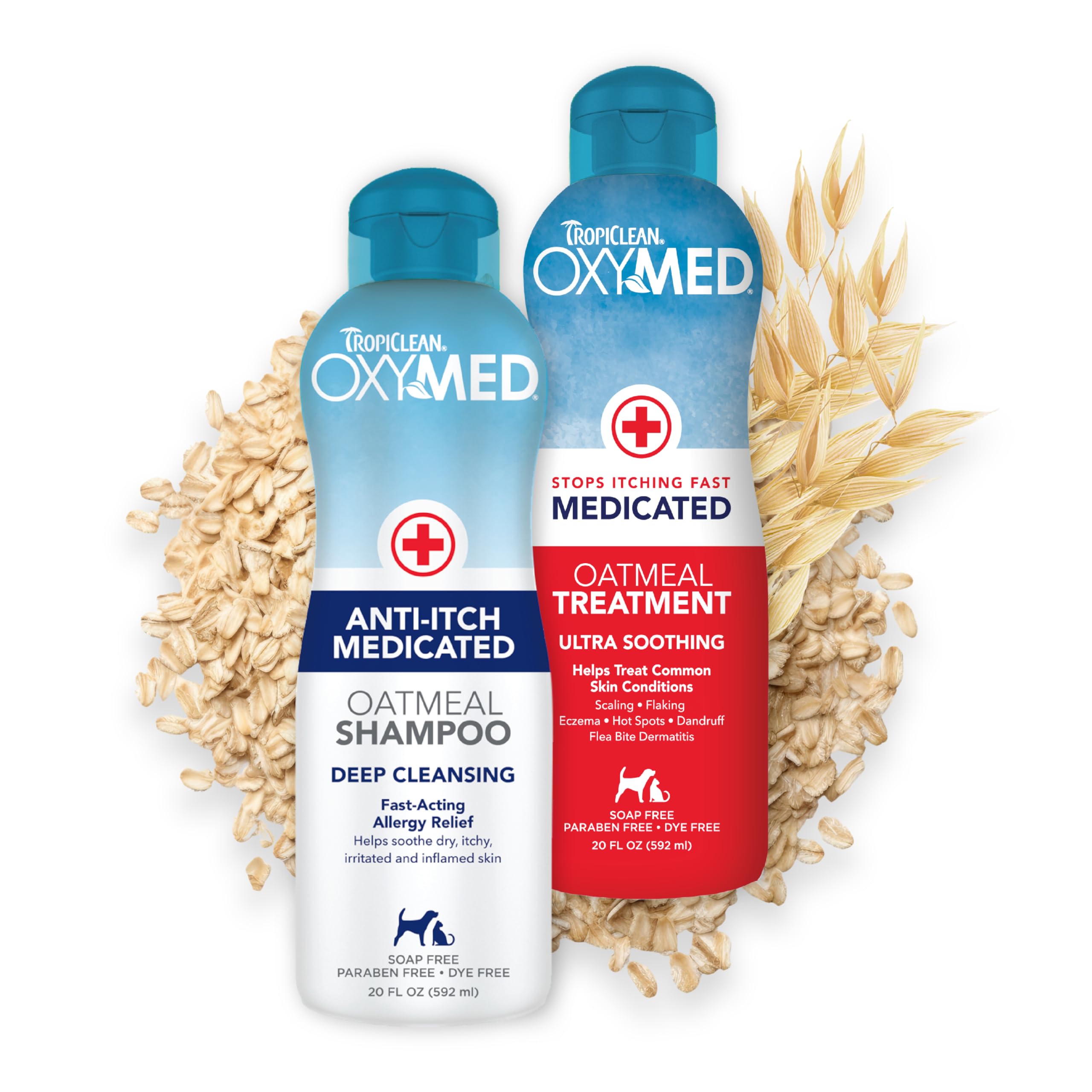 TropiClean Oxymed champú para picor en perros y gatos, alivio suave.