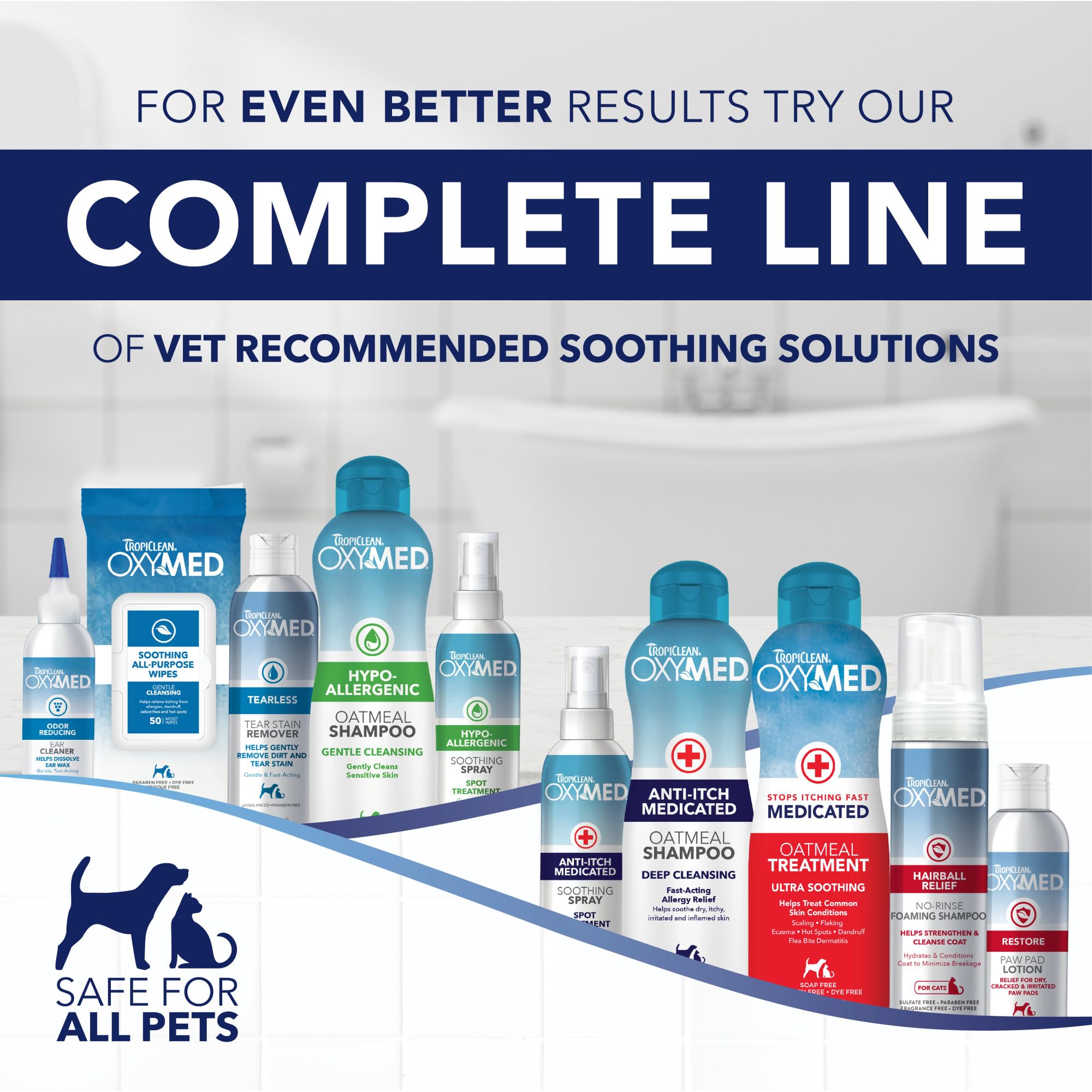 TropiClean Oxymed recomendado por veterinarios para cuidado del pelaje.