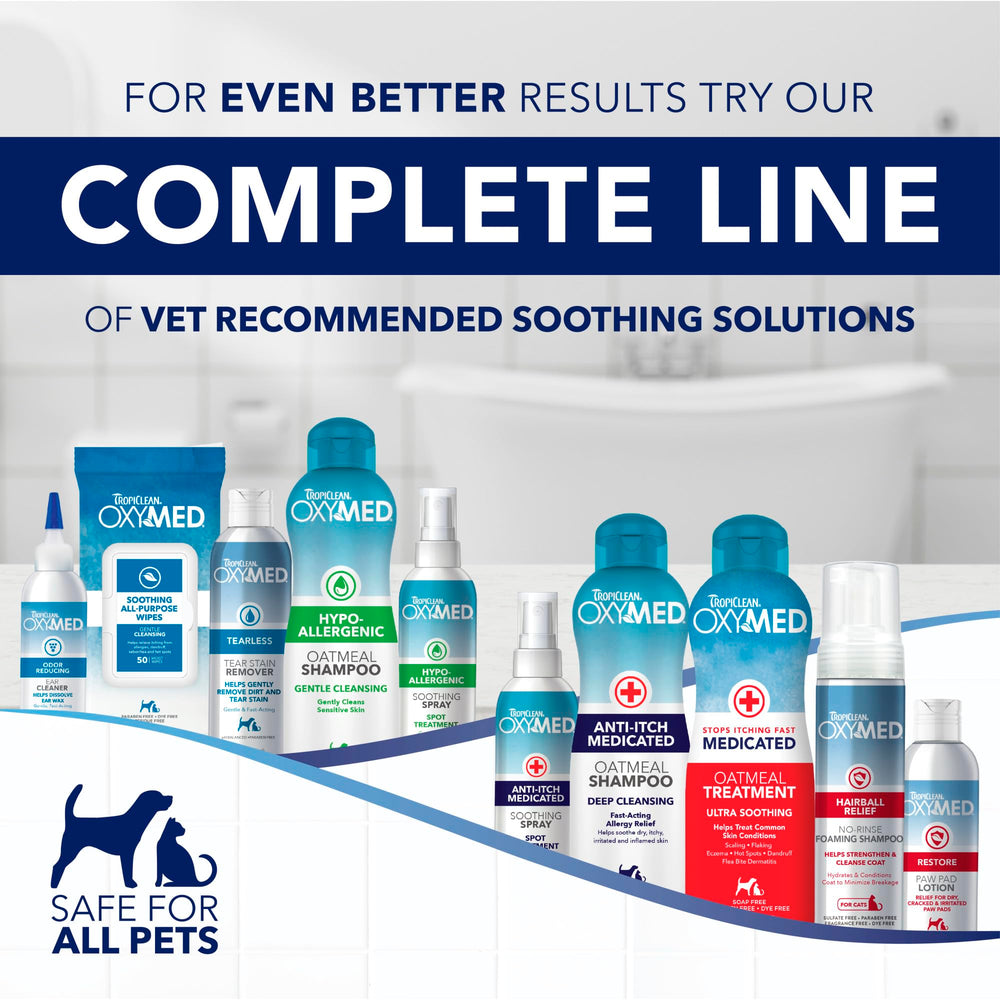 TropiClean Oxymed recomendado por veterinarios para cuidado del pelaje.