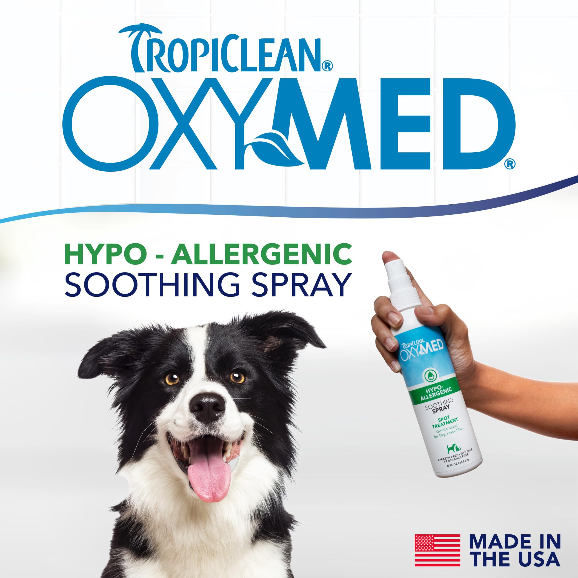 TropiClean OxyMed: aplicación en zona afectada para consuelo rápido.