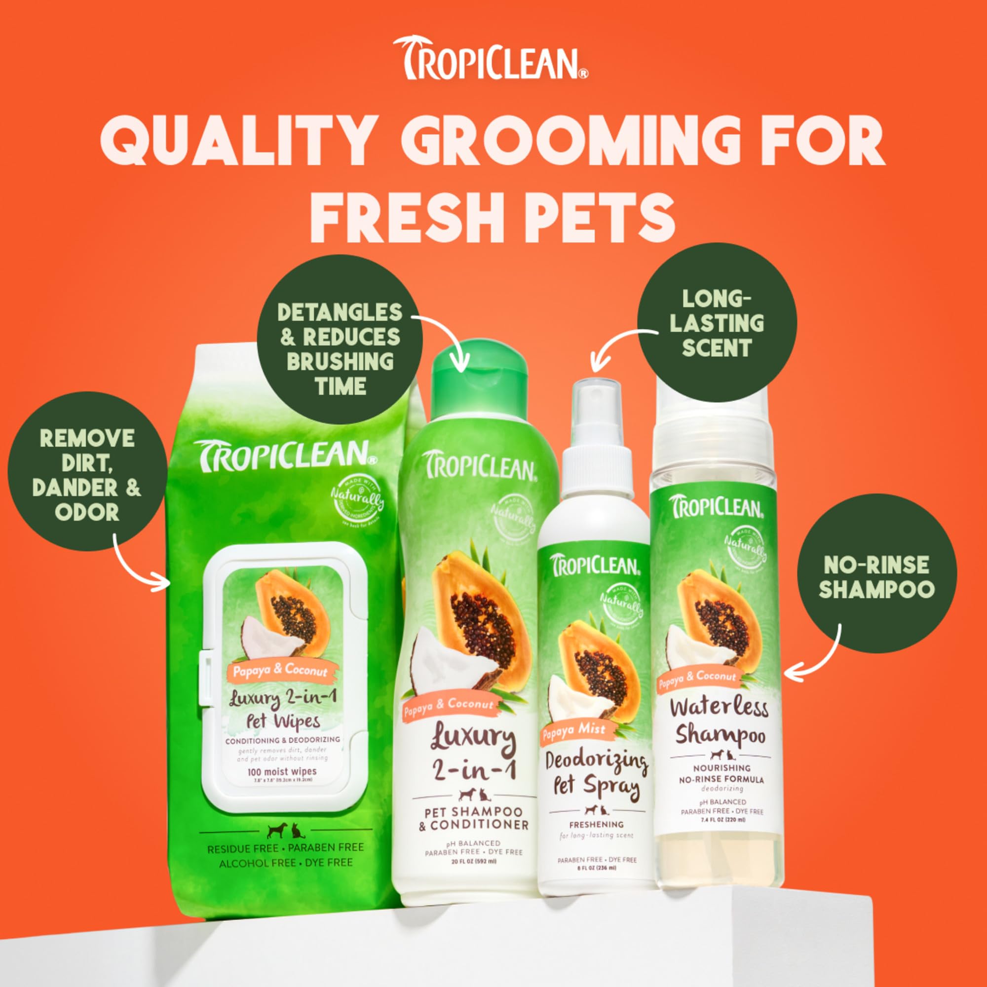 Toallitas TropiClean Papaya & Coco guía de uso y compatibilidad con otros productos