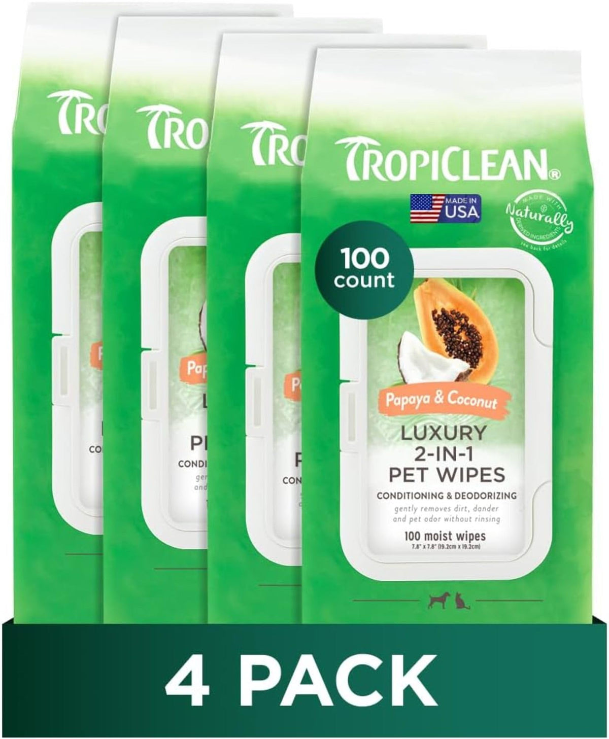 Toallitas TropiClean Papaya & Coco para la cara, sensación suave