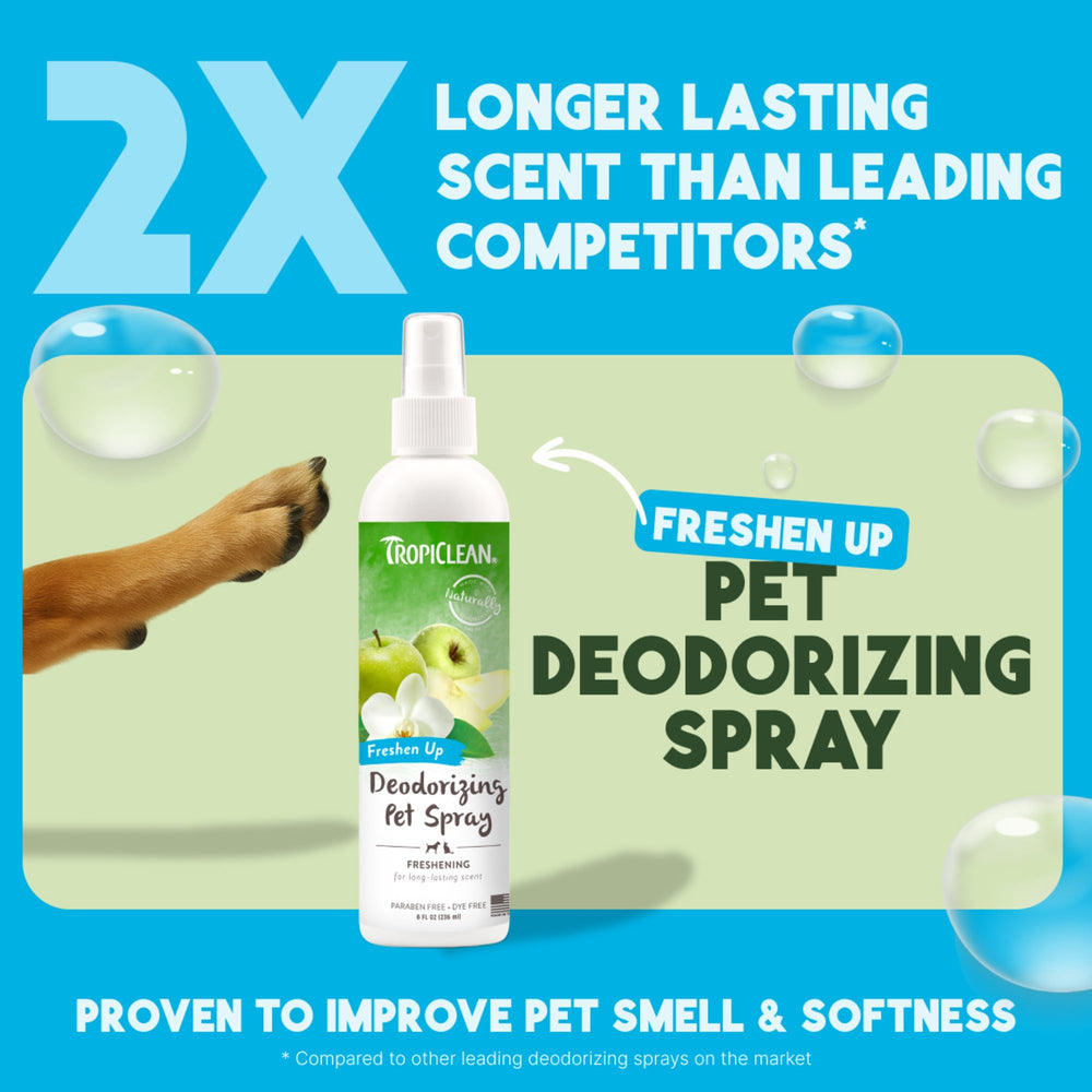 TropiClean perfume para perro, aplicación en pelo, deja fragancia fresca tras el baño.