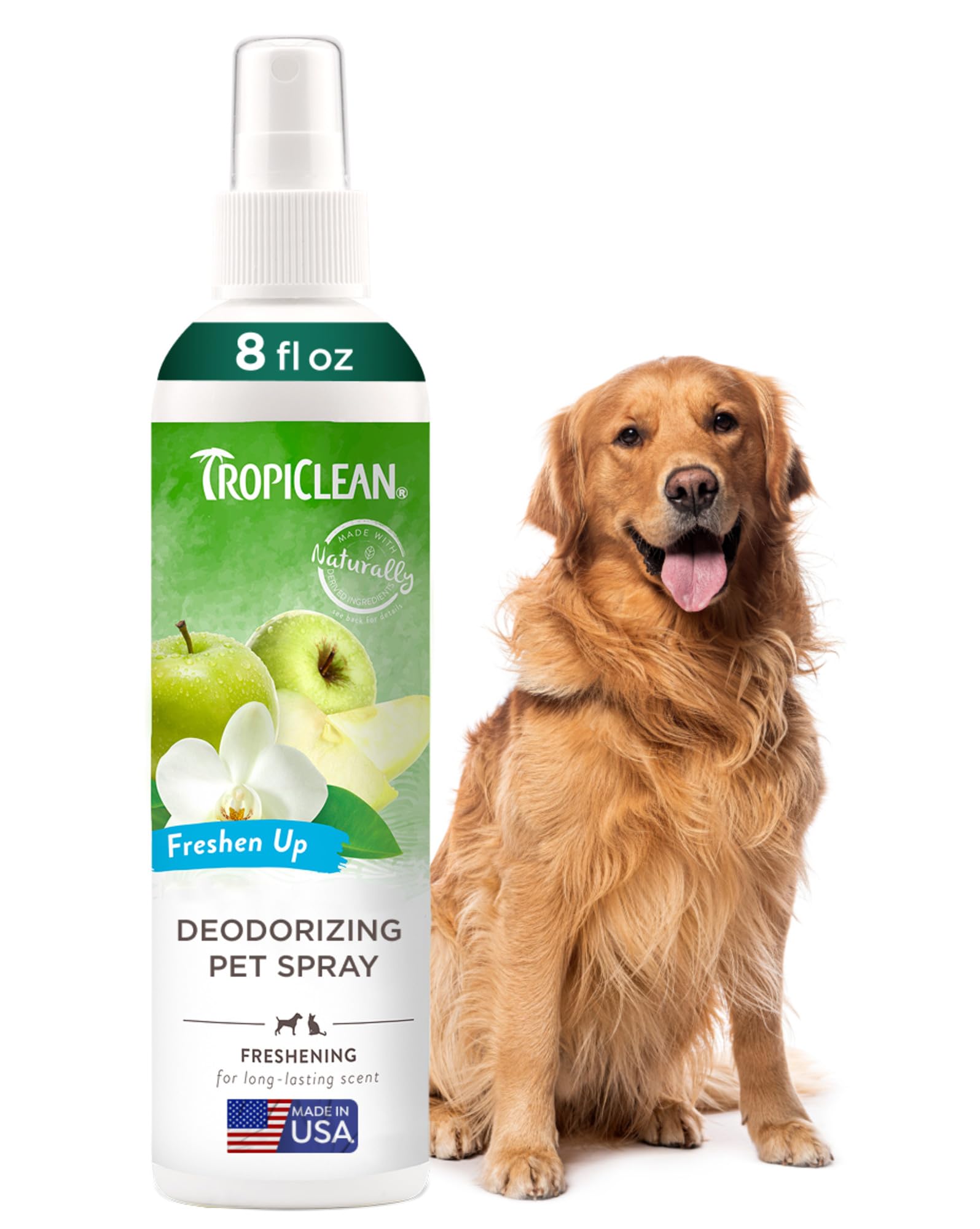 TropiClean perfume para perro, botella de colonia manzana verde, aroma duradero para uso diario.