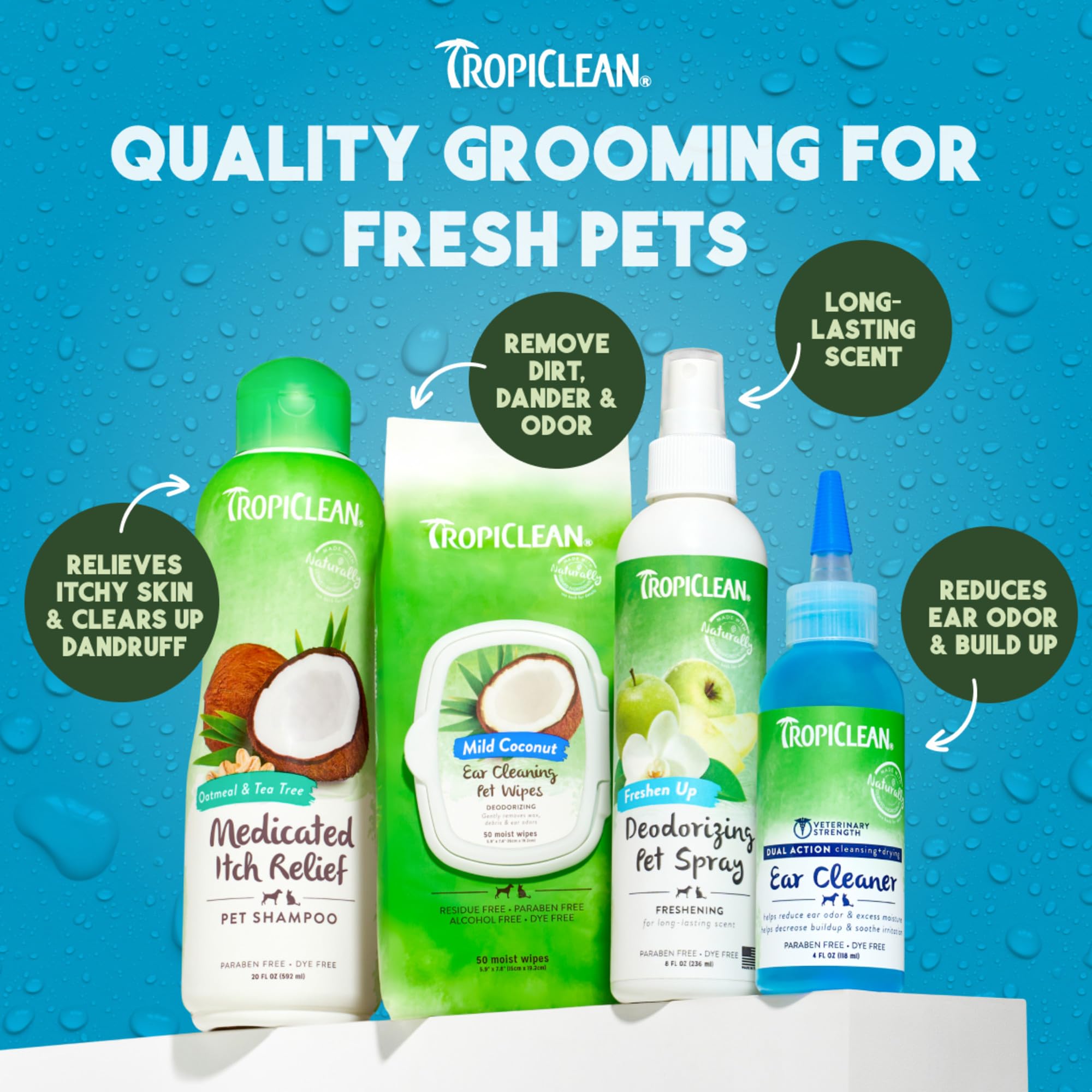 TropiClean perfume para uso diario, aroma fresco y pelaje suave.