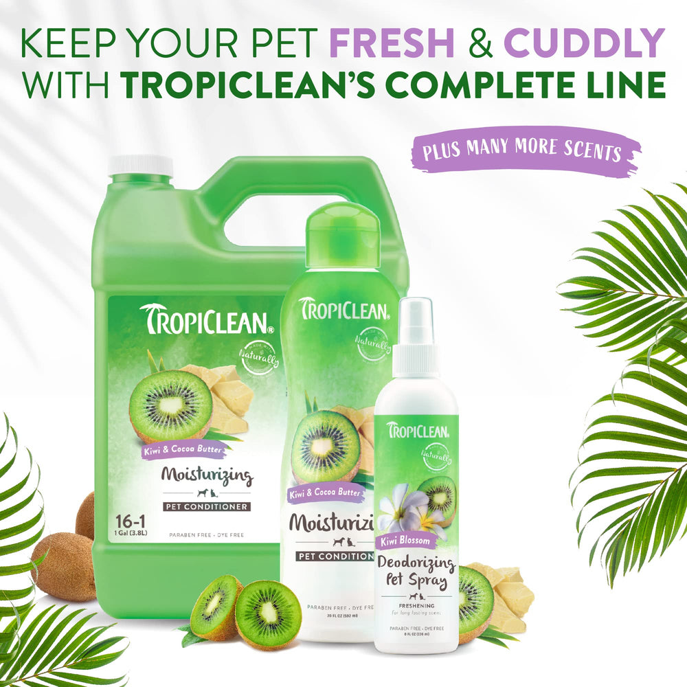 TropiClean perfume uso en mascotas; apto para perros y gatos mayores de 12 semanas.