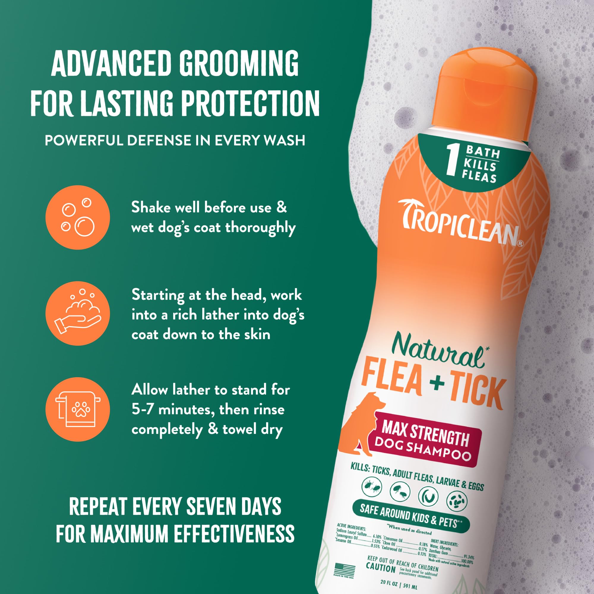 TropiClean pulgas-garrapatas-proteccion-perros, puede ayudar a proteger contra plagas durante el baño.
