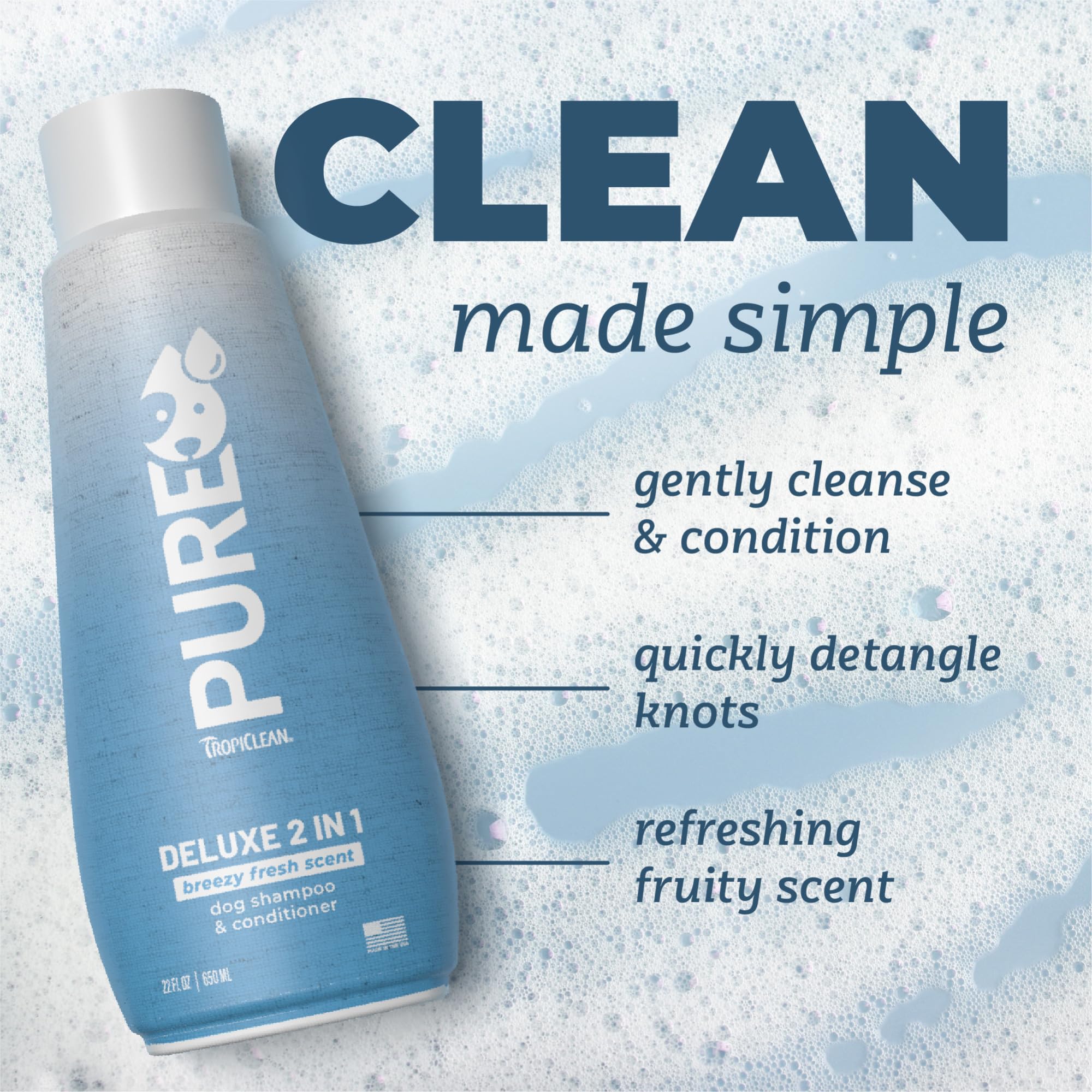 TropiClean Pure: aroma frutal duradero para cubrir olores entre baños.