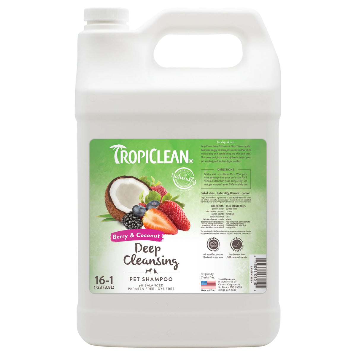 TropiClean shampoo para perros, botella frambuesa, elimina olores persistentes.
