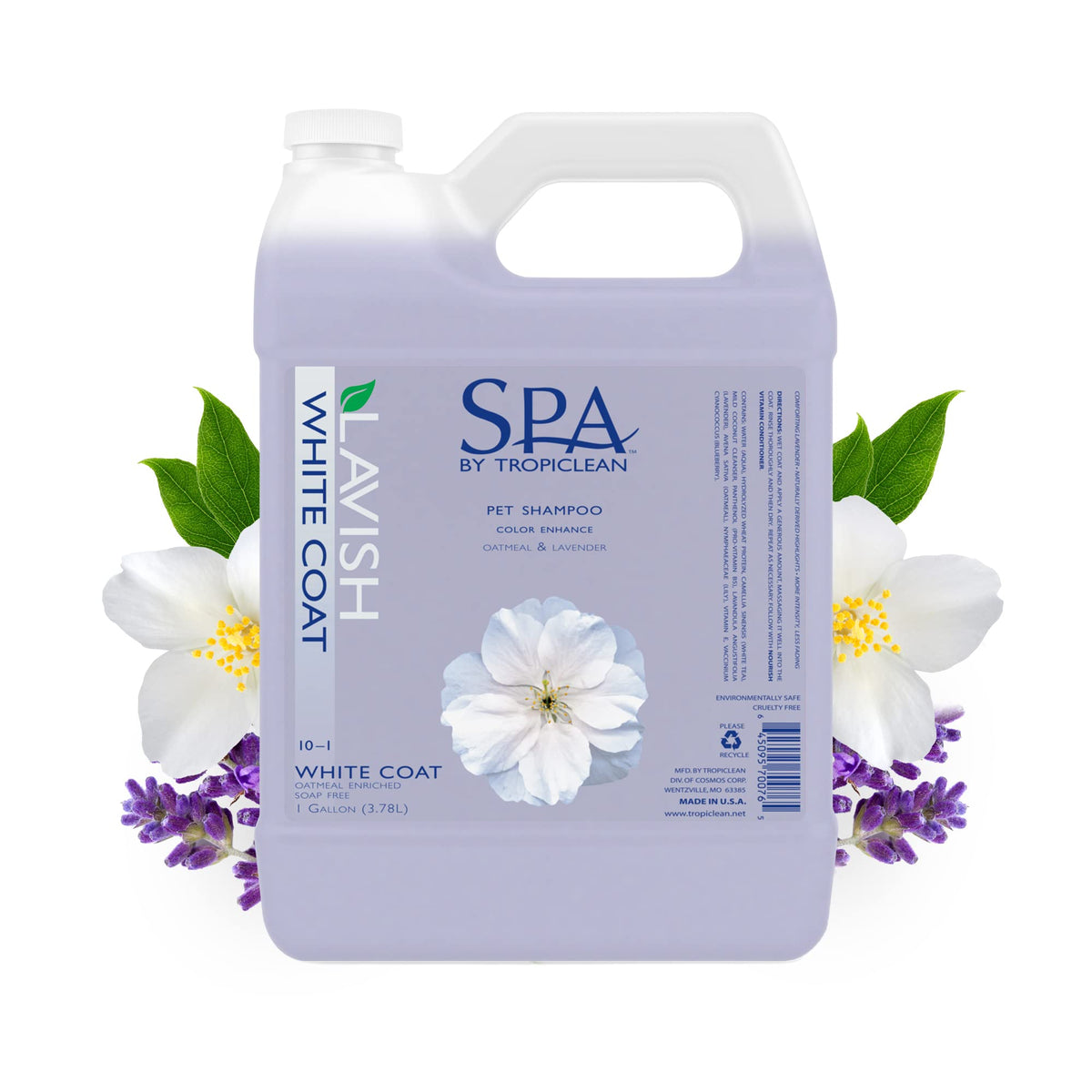 TropiClean SPA Lavish shampoo para perro realza el manto blanco y brillo.