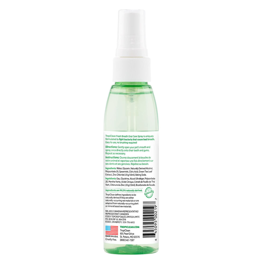 TropiClean spray dientes: ayuda a mantener la higiene bucal de tu mascota con mentolado suave.
