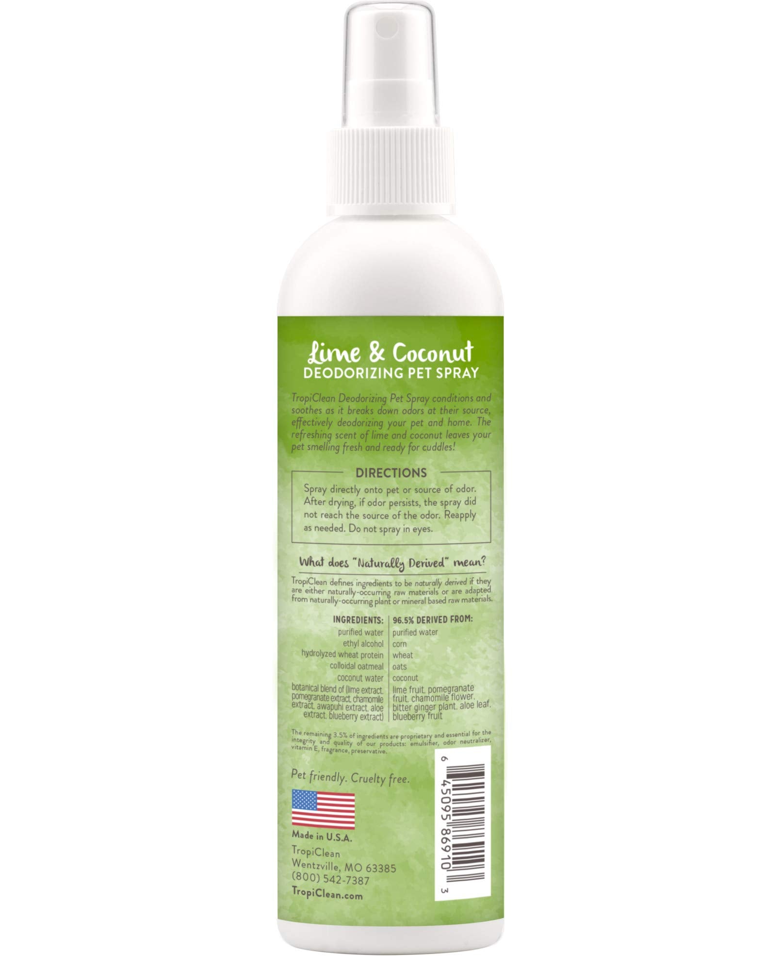 TropiClean spray para mascotas: refresca el pelaje y reduce olores tras el baño.