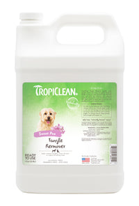 TropiClean Sweet Pea desenredador en botella para perros y gatos, facilita cepillado.