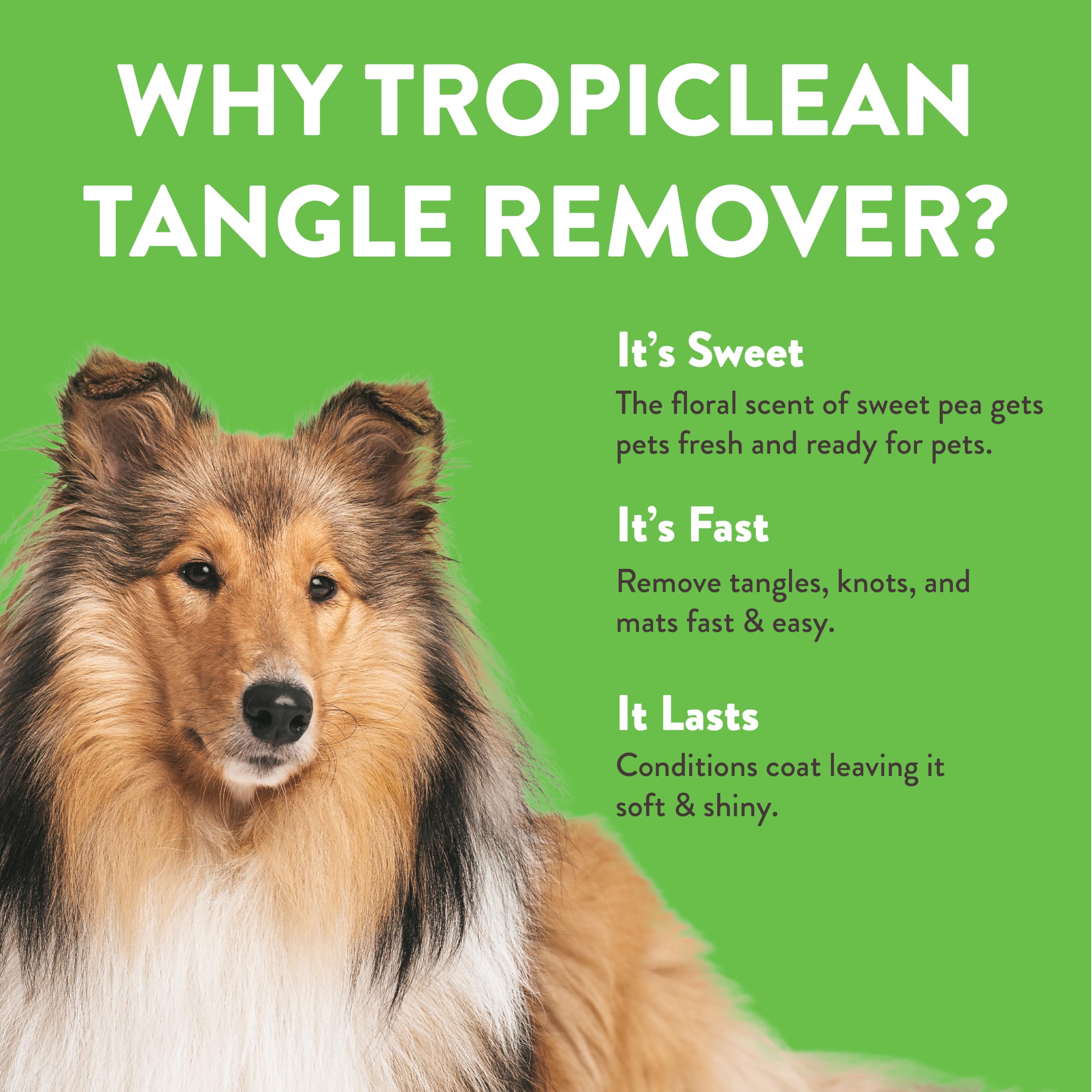 Pelaje suave y brillante tras usar TropiClean Sweet Pea en perros y gatos.