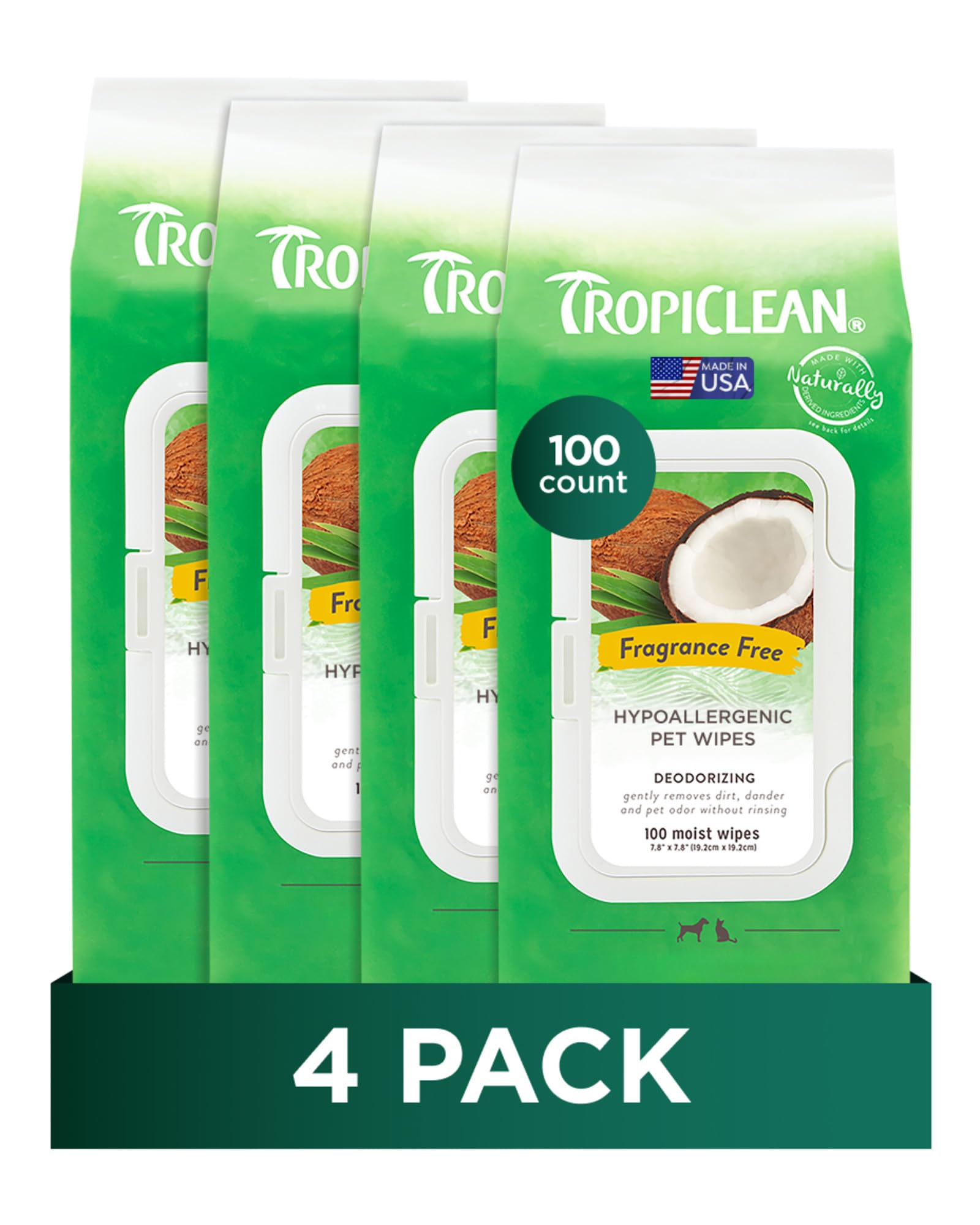 Toallitas TropiClean para perros hipoalergénicas: limpieza rápida de rostro y patas.