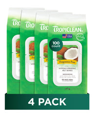 Toallitas TropiClean para perros hipoalergénicas: limpieza rápida de rostro y patas.