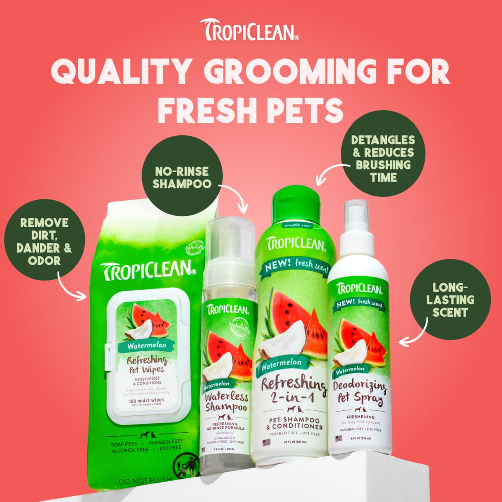 TropiClean Watermelon Waterless Shampoo, uso diario con seguridad.