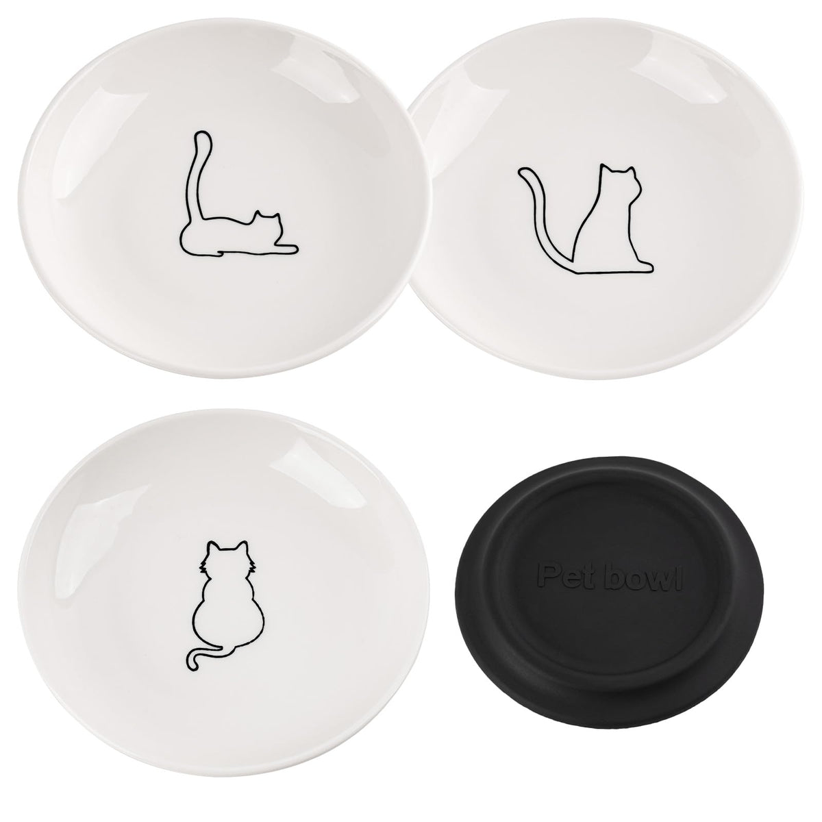 Conjunto TRUNDISAN de tres cuencos cerámicos para gatos, ideal para alimentación diaria.