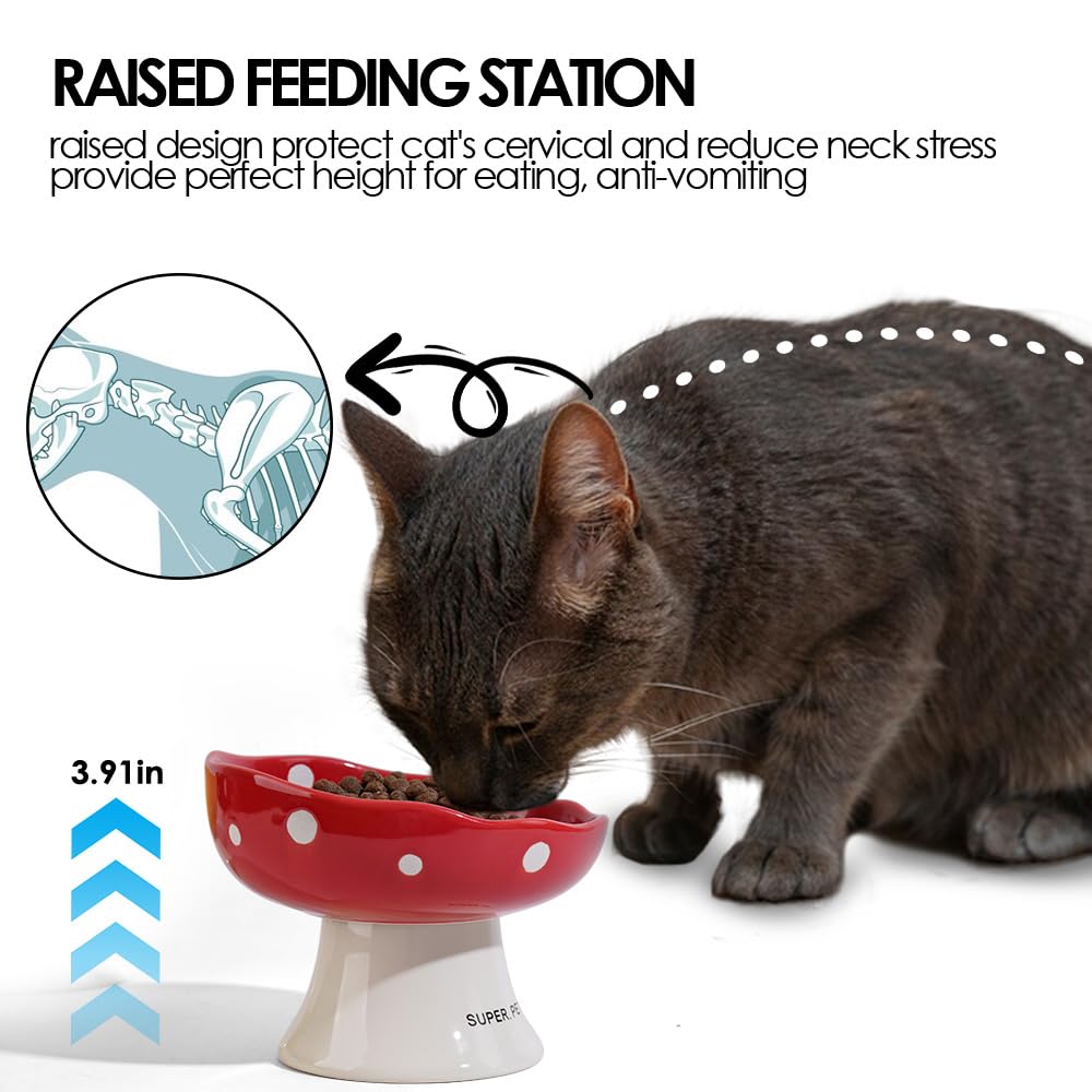 TRUNDISAN tazón gato hongo cerámico elevado antivómitos diseño centrado