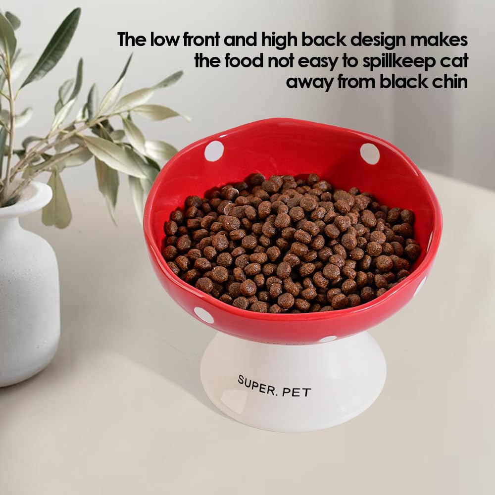TRUNDISAN tazón gato hongo cerámico elevado rojo diseño adorable para hogar