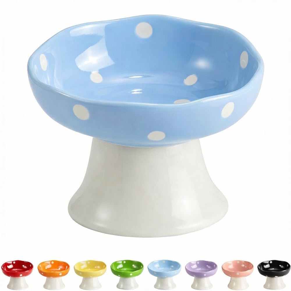 Tazones elevados de TRUNDISAN para gatos, cerámicos y azul, favorecen postura cómoda al comer.