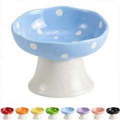 Tazones elevados de TRUNDISAN para gatos, cerámicos y azul, favorecen postura cómoda al comer.