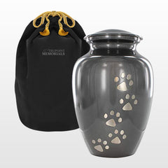 Urna Trupoint Memorials con huella de patas gris para recordar a tu mascota.