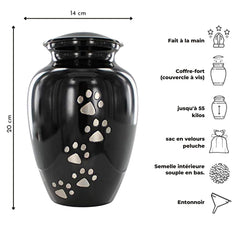 Urna Trupoint Memorials, tapa roscada negra, cierre seguro para cenizas.