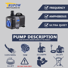 Bomba sumergible TRUPOW para acuario, control de caudal suave.