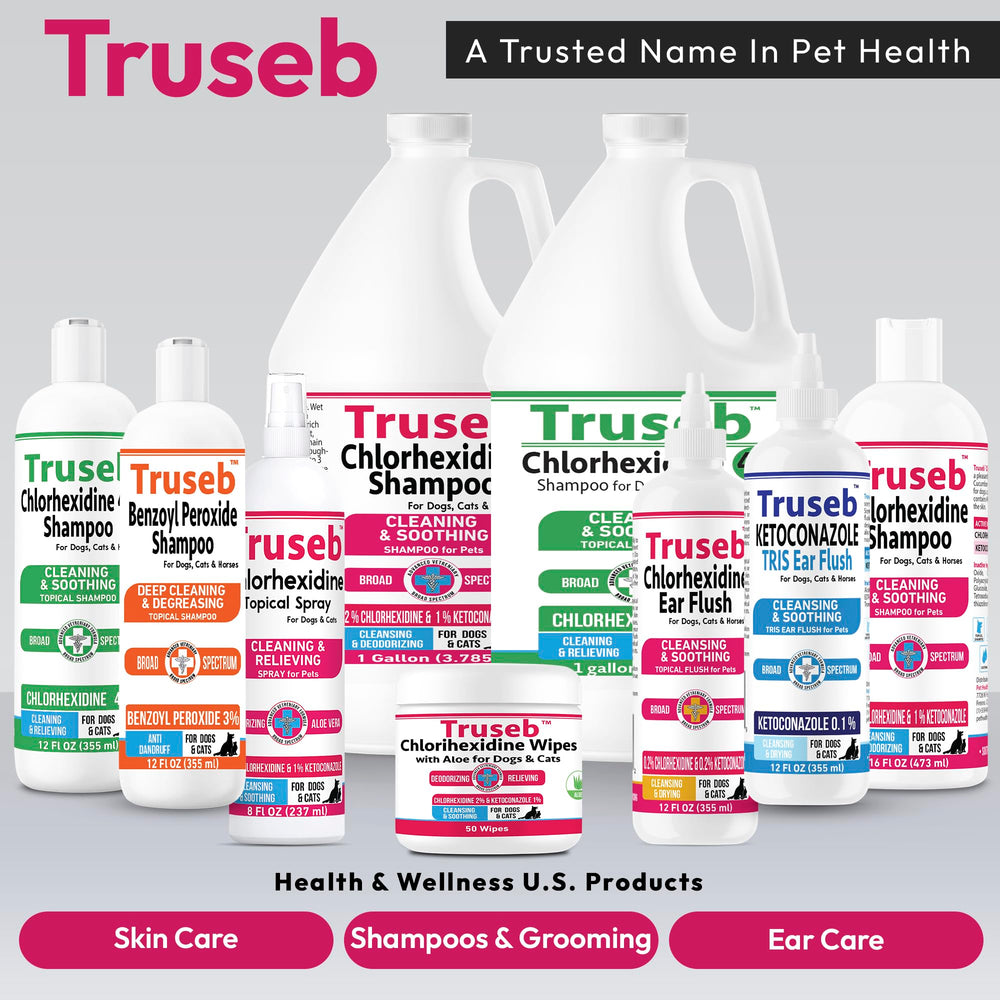 Uso recomendado de Truseb champú para higiene regular de mascotas.