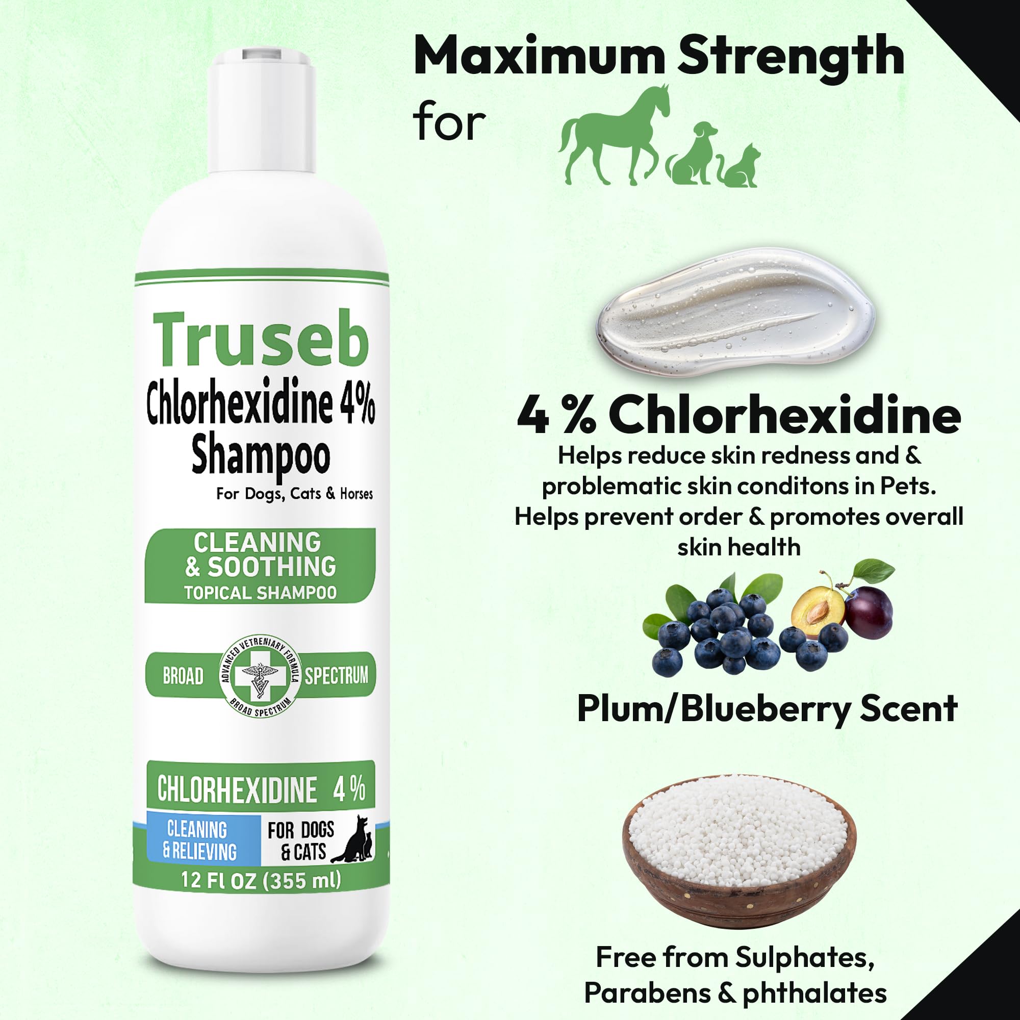 Truseb champú con clorhexidina 4% para caballos: higiene diaria.