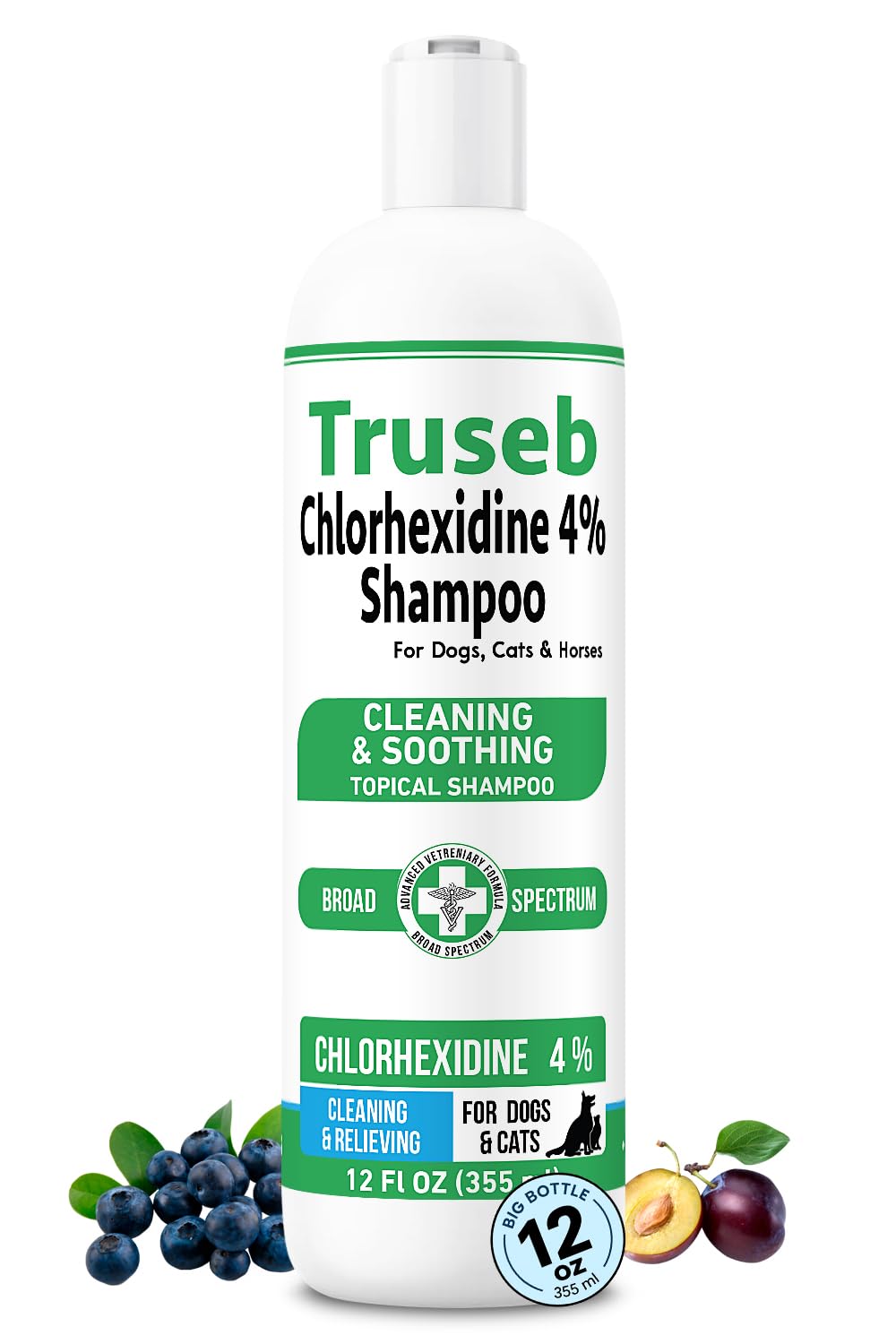 Truseb champú con clorhexidina 4% para perros: limpieza suave y desodorización.