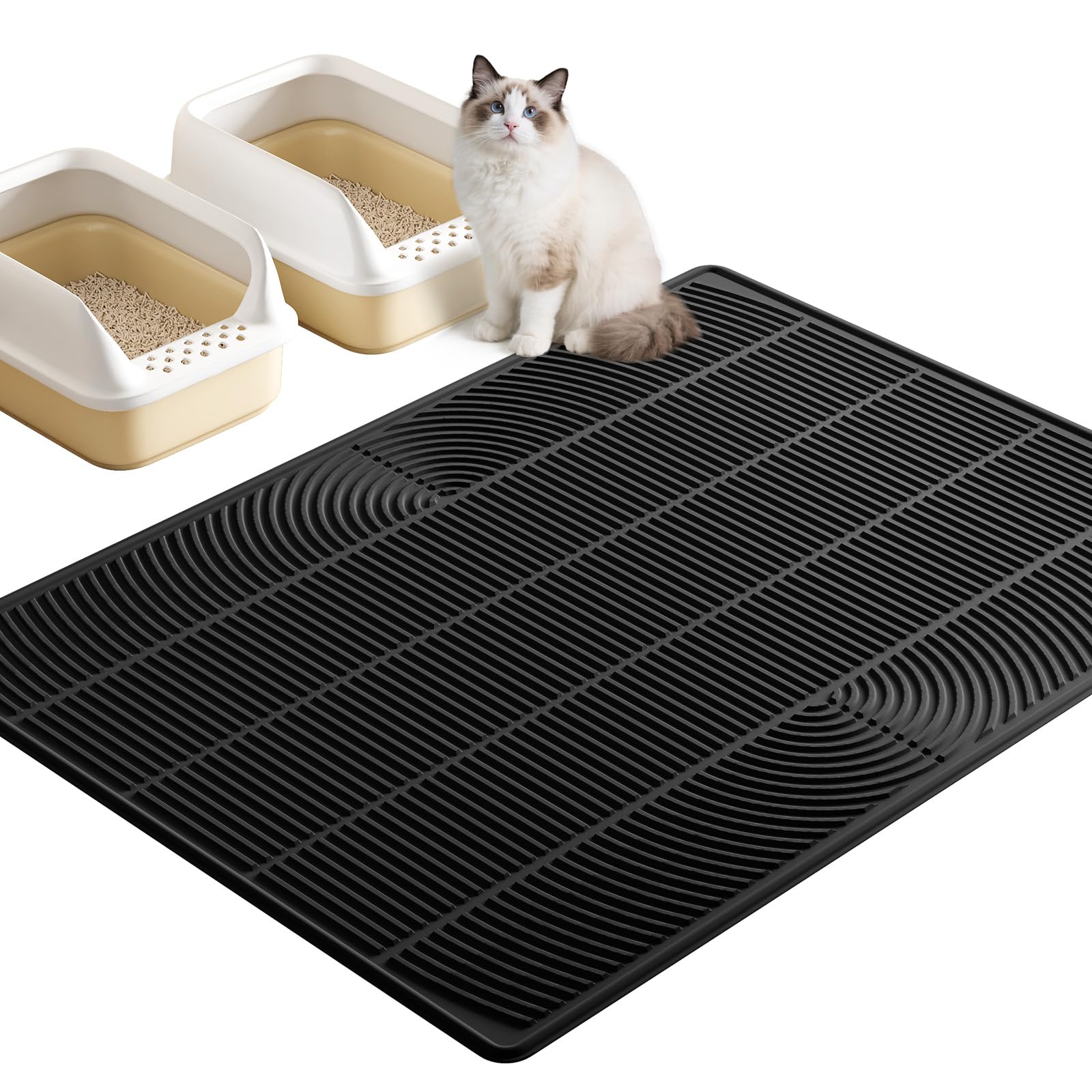 Alfombrilla TRZZ extragrande para arena de gato, captura migas cerca de la caja