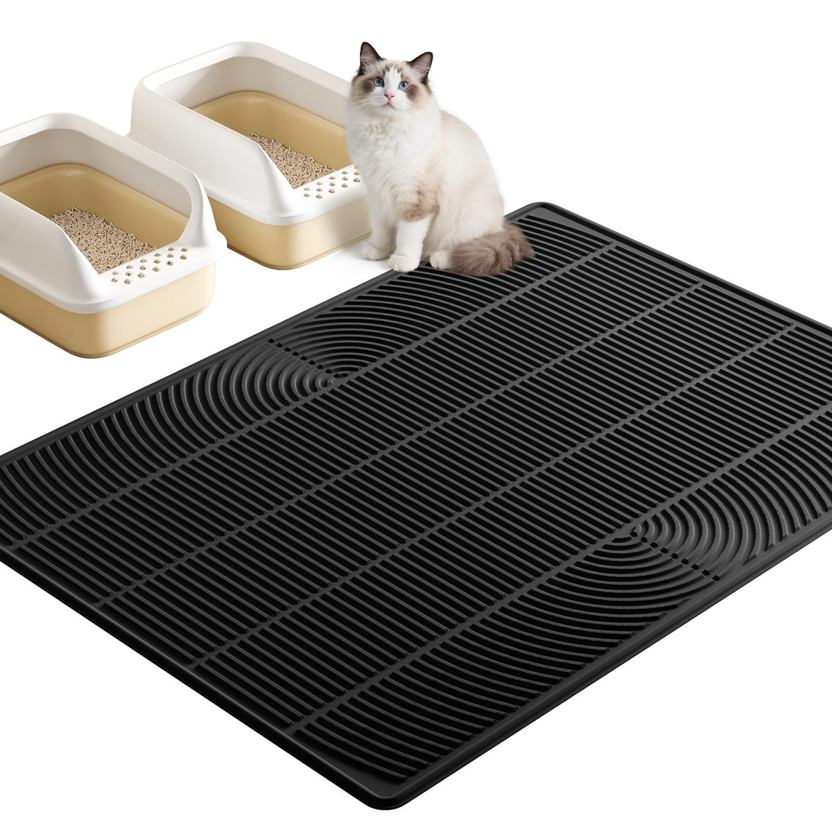 Alfombrilla TRZZ extragrande para arena de gato, captura migas cerca de la caja