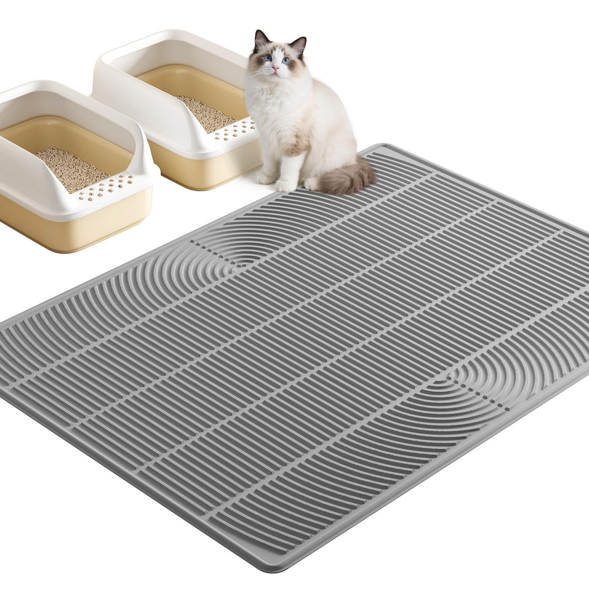 TRZZ XL alfombrilla para arena de gato, vista frontal, atrapa arena para suelos limpios