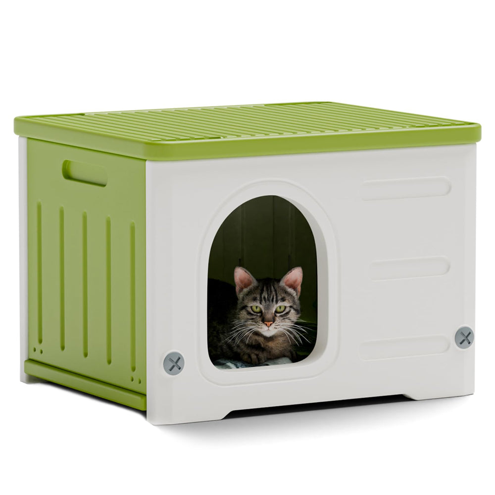 Casa para gatos TSEHOOHOO exterior-interior verde refugio estable para felinos.