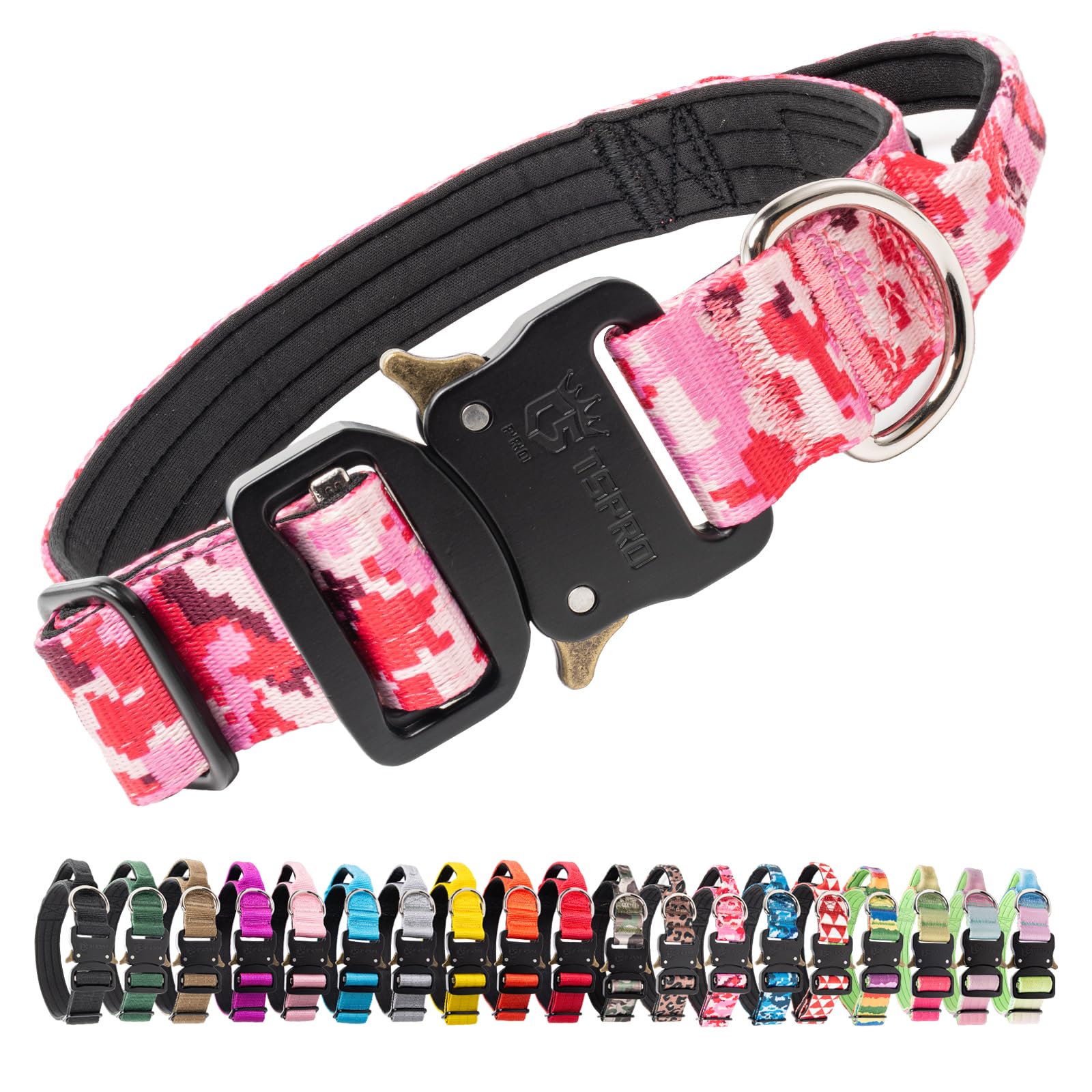 Collar TSPRO con manija tactico camo rosa para control seguro en paseos