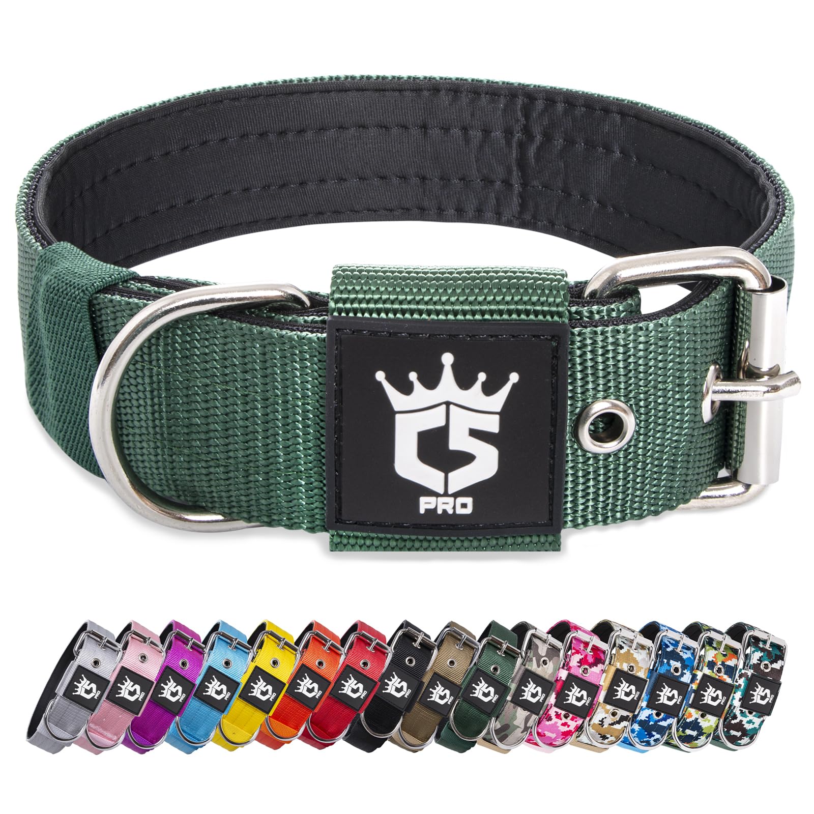 Collar táctico TSPRO 1,5 pulgadas en verde, ajuste cómodo para paseos diarios.