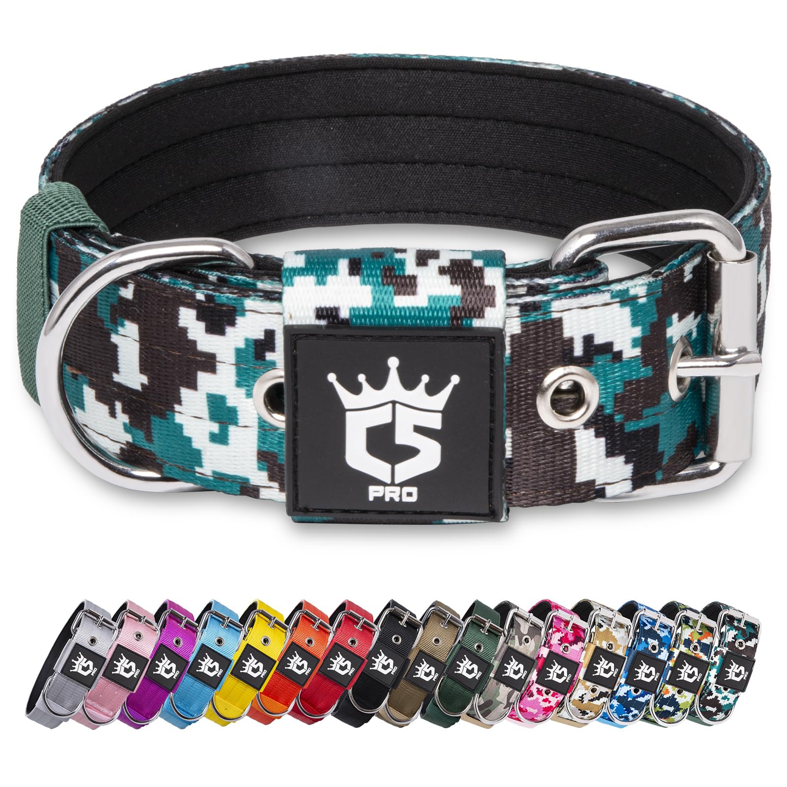TSPRO collar táctico, ancho 1,5 pulgadas, camo cyan, cómodo para paseos diarios.