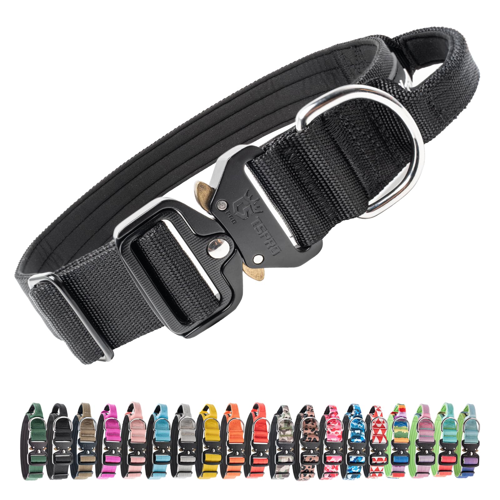 Collar táctico TSPRO con asa acolchada para paseos controlados y cómodos.