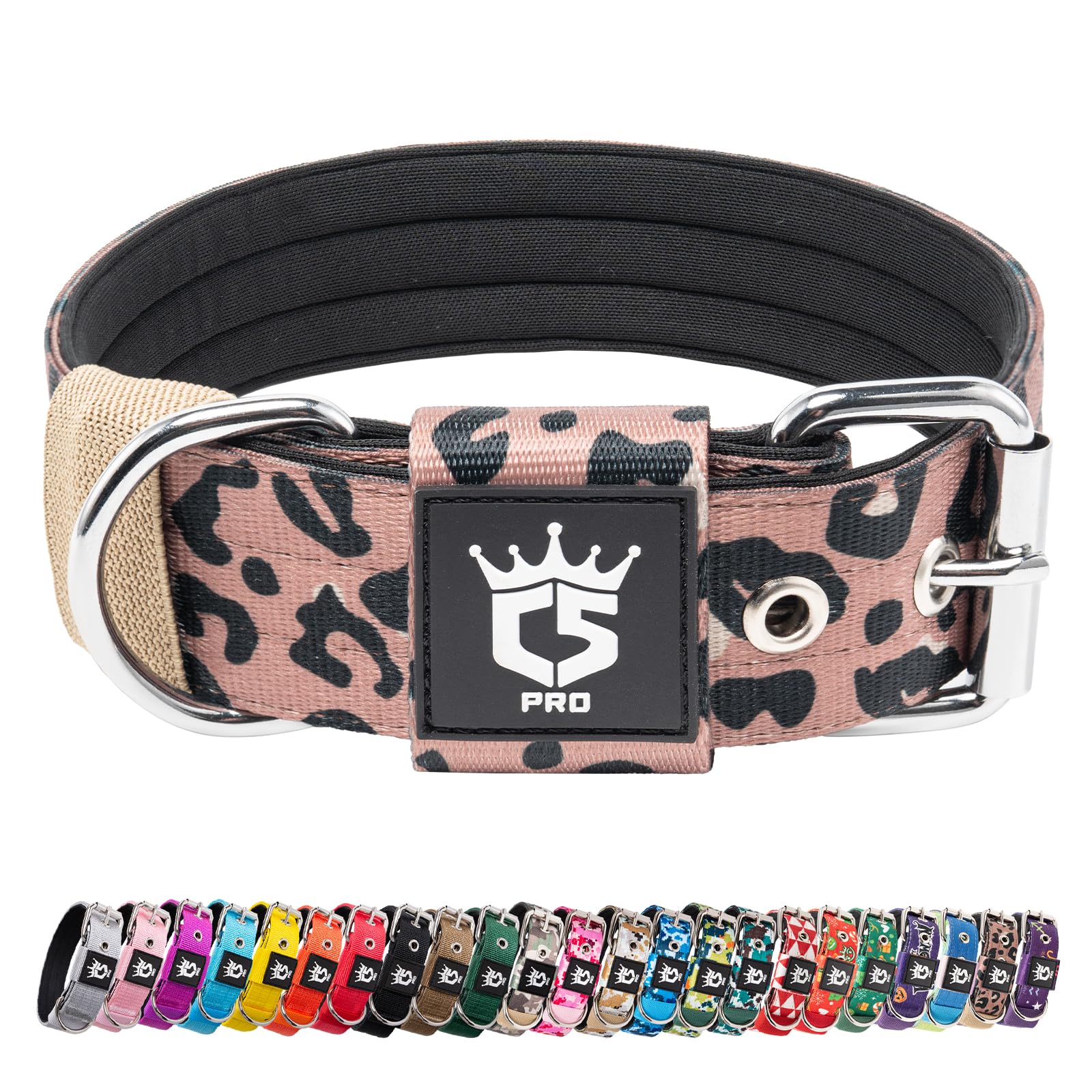 Collar táctico TSPRO Leopardo con ajuste de 4 puntos para mayor comodidad.