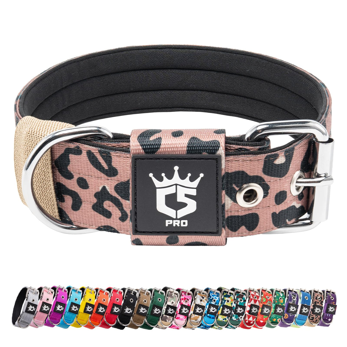 Collar táctico TSPRO Leopardo con ajuste de 4 puntos para mayor comodidad.