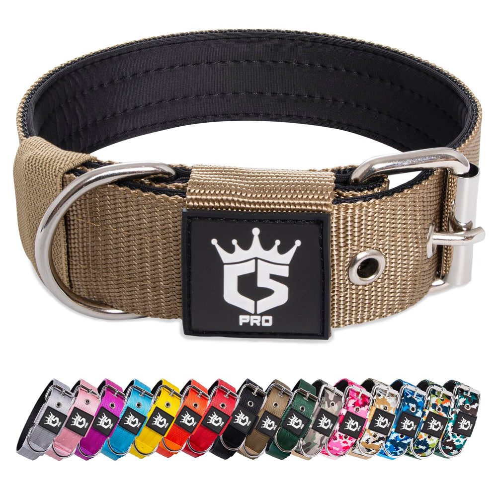 Collar táctico TSPRO 1.5 pulgadas caqui, ideal para perros grandes.